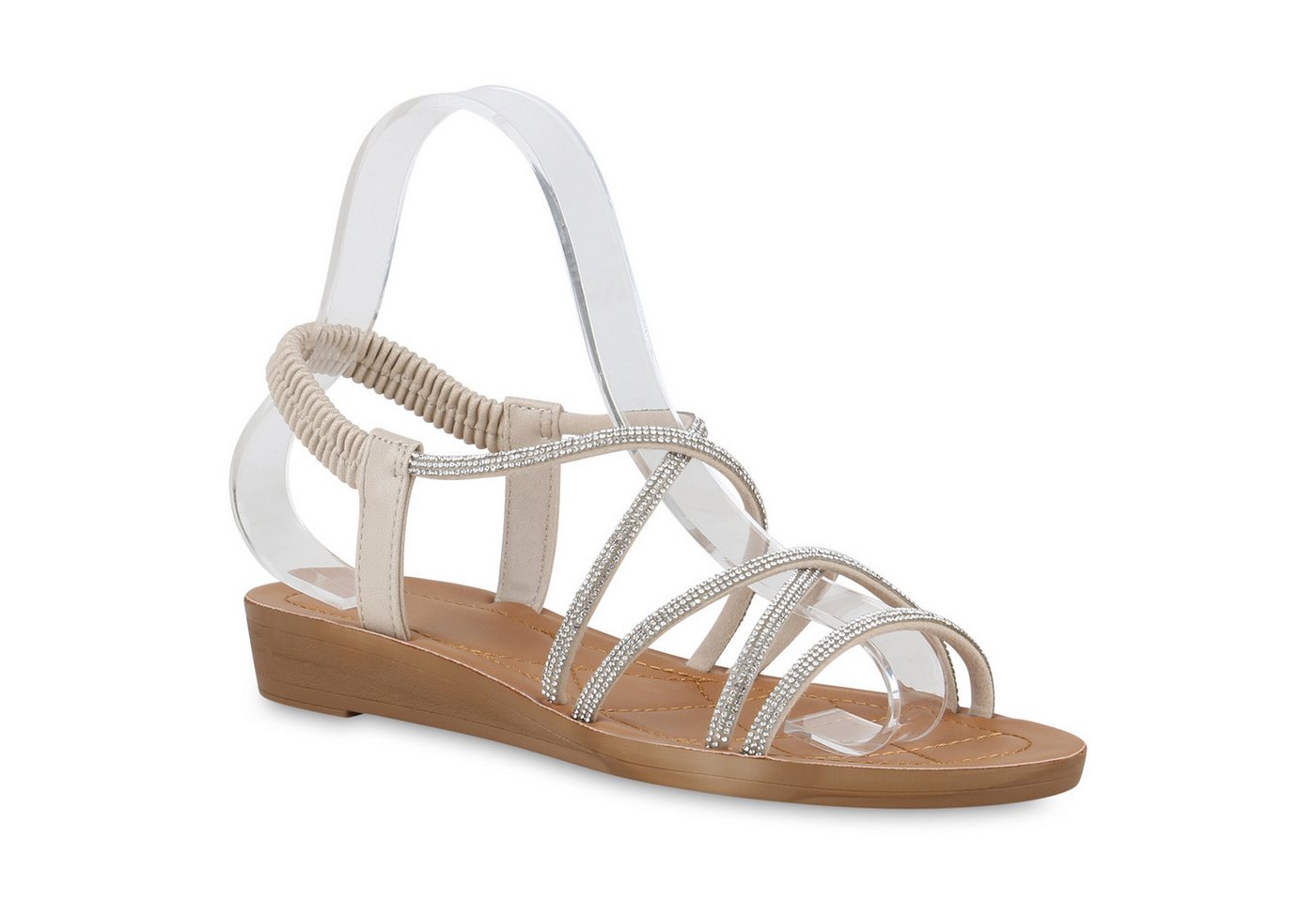 VAN HILL 840963 Riemchensandale Damen Riemchensandalen Sandalen Leder-Optik Strass