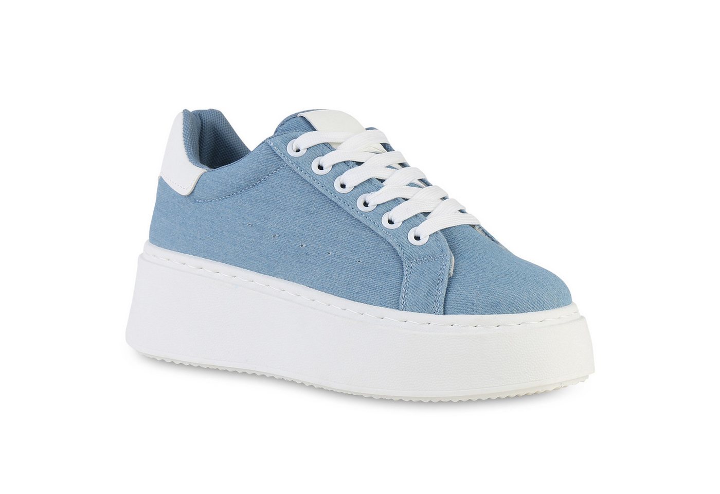 VAN HILL 840983 Plateausneaker Damen Plateau Sneaker Schnürer Wedges Freizeit Leder-Optik (blau)