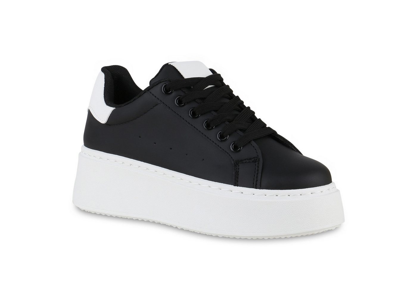 VAN HILL 840983 Plateausneaker Damen Plateau Sneaker Schnürer Wedges Freizeit Leder-Optik (schwarz)
