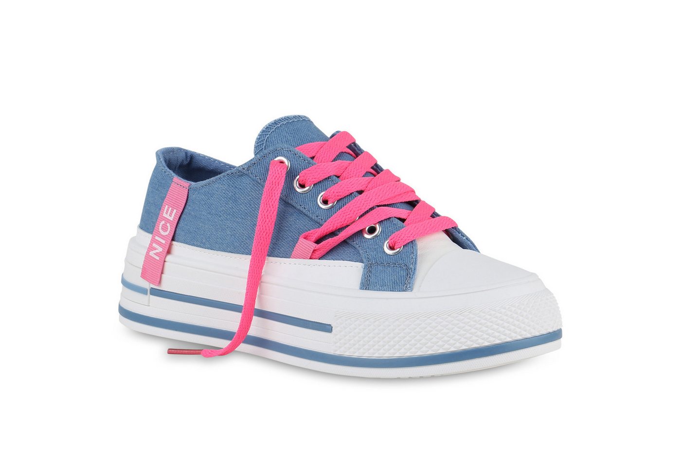 VAN HILL 840989 Sneaker Damen Sneaker Low Schnürer Prints Wedges Stoff