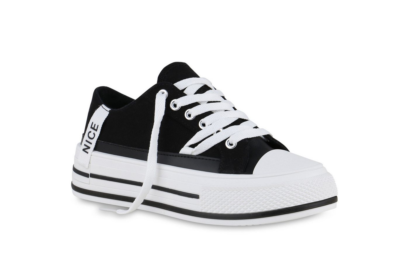 VAN HILL 840989 Sneaker Damen Sneaker Low Schnürer Prints Wedges Stoff