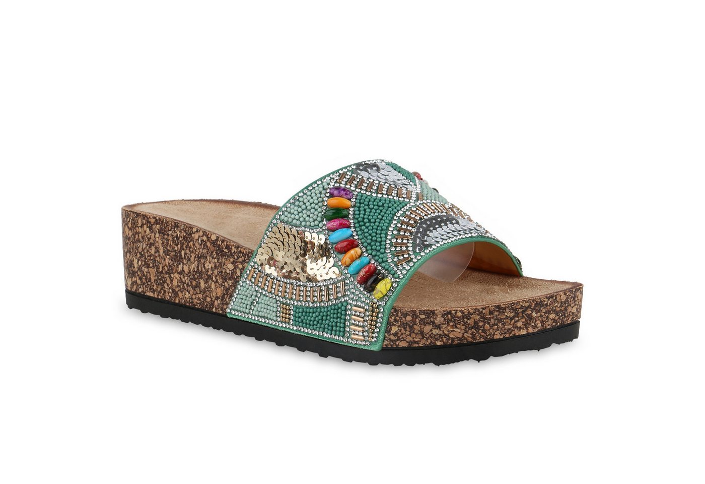 VAN HILL 840992 Sandalette Damen Pantoletten Sandaletten Strass Zierperlen Pailletten