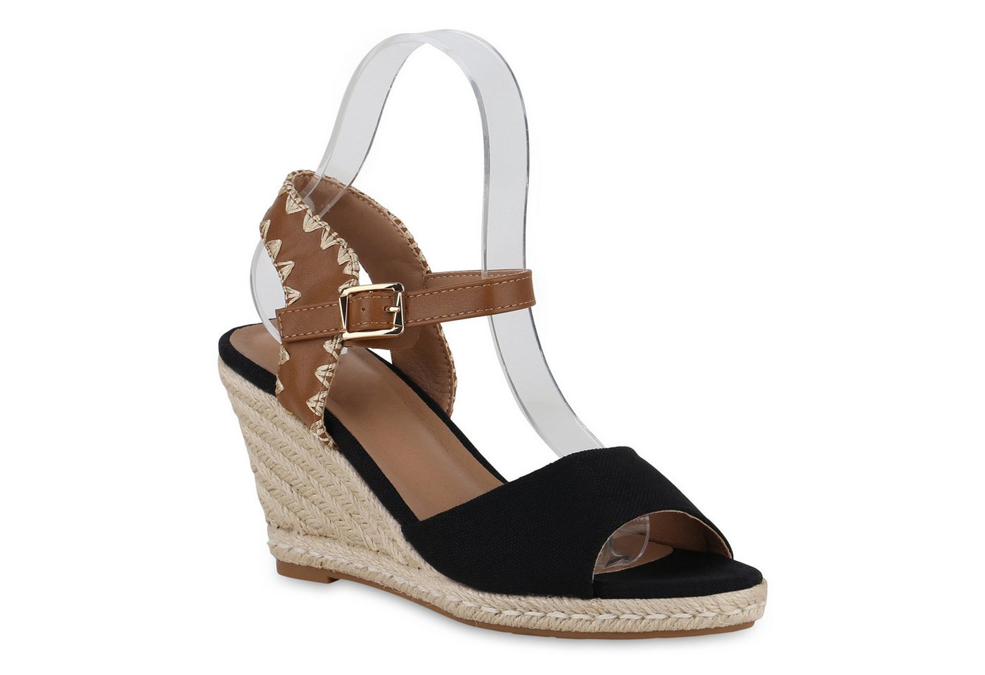 VAN HILL 841106 Keilsandalette Damen Keilsandaletten Sandaletten Keilabsatz Bast