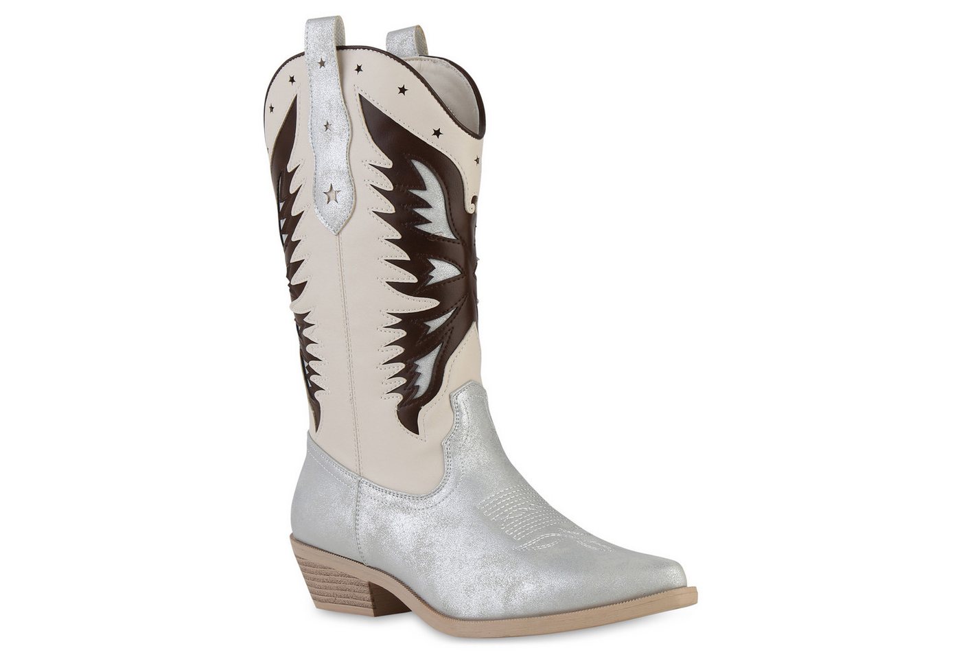 VAN HILL 841113 Cowboystiefel Damen Cowboystiefel Stiefel Spitze Holzoptikabsatz Western