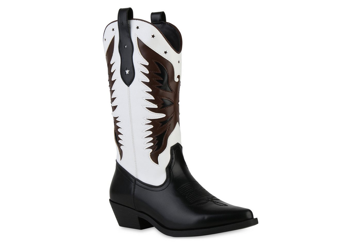 VAN HILL 841113 Cowboystiefel Damen Cowboystiefel Stiefel Spitze Holzoptikabsatz Western