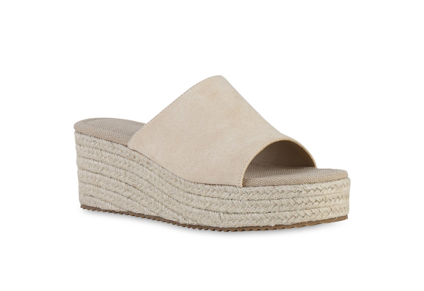 VAN HILL 841119 Plateausandaletten Damen Plateau Sandaletten Bast Wedges Profil-Sohle Plateau-