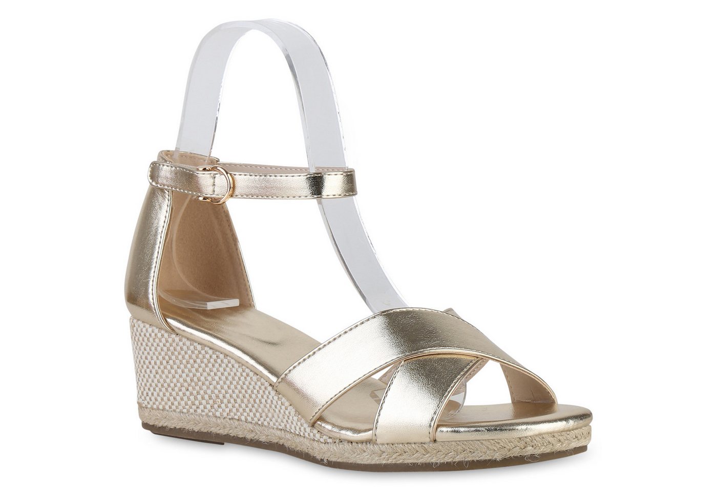 VAN HILL 841127 Keilsandalette Damen Keilsandaletten Sandaletten Wedges Bast Sommer