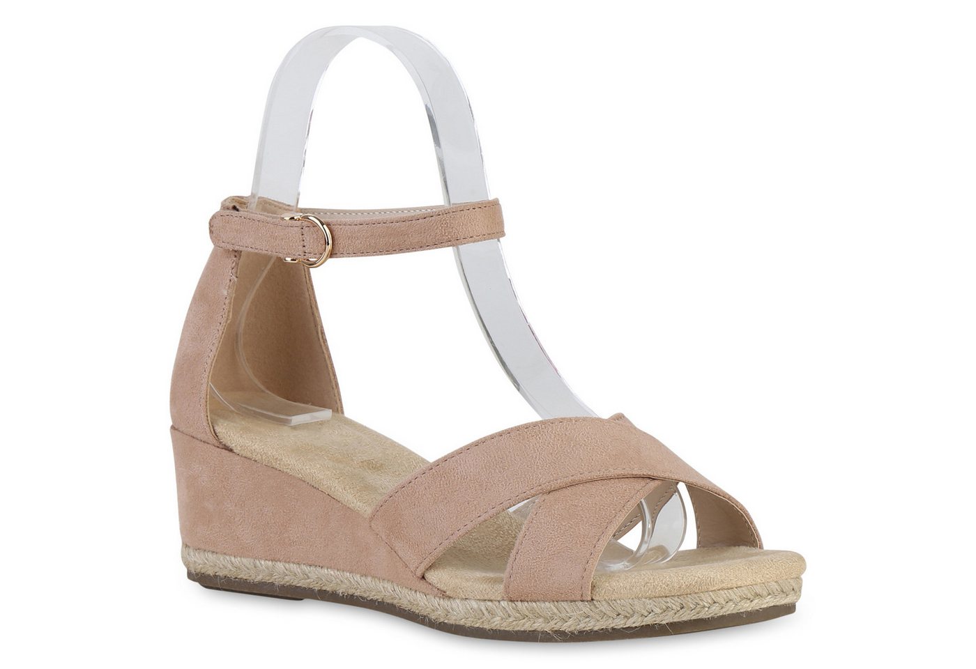 VAN HILL 841127 Keilsandalette Damen Keilsandaletten Sandaletten Wedges Bast Sommer (Natur Velours)