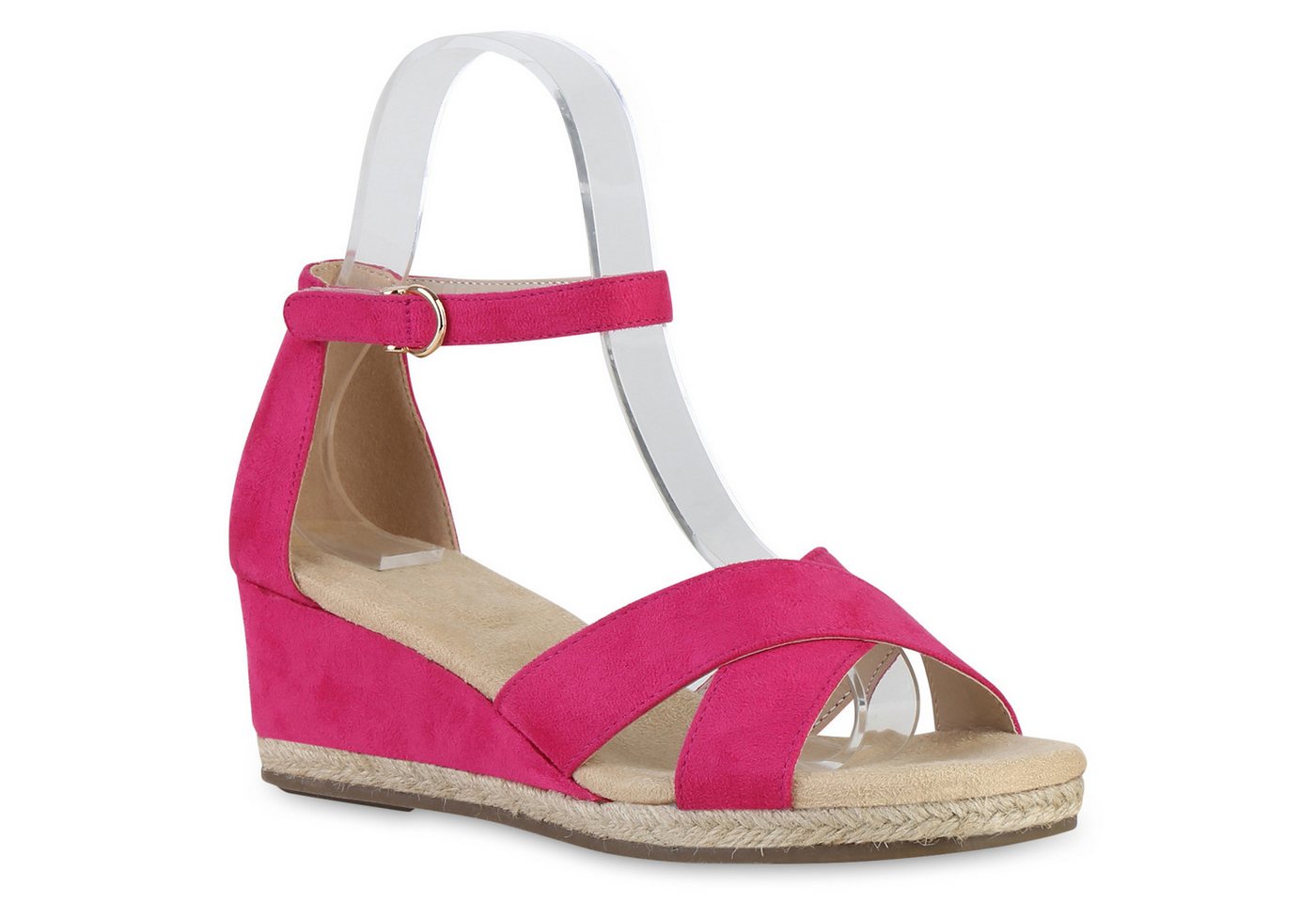 VAN HILL 841127 Keilsandalette Damen Keilsandaletten Sandaletten Wedges Bast Sommer