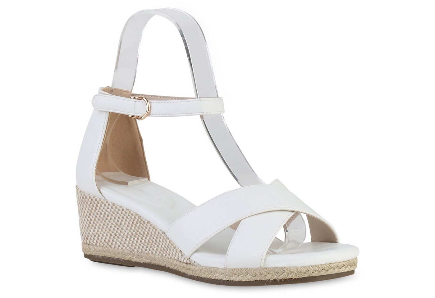 VAN HILL 841127 Keilsandalette Damen Keilsandaletten Sandaletten Wedges Bast Sommer