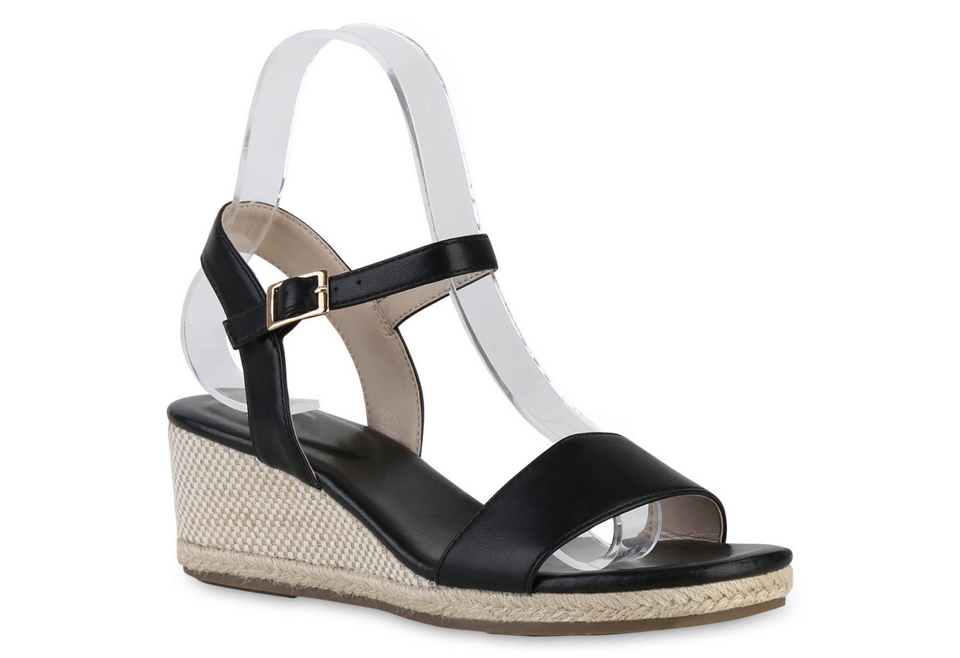 VAN HILL 841128 Keilsandalette Damen Keilsandaletten Sandaletten Bast Freizeit Sommer