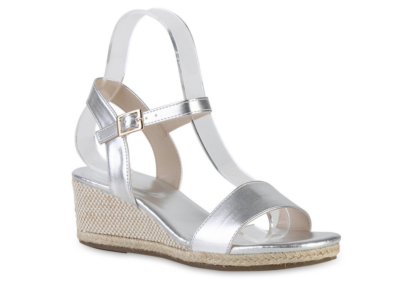 VAN HILL 841128 Keilsandalette Damen Keilsandaletten Sandaletten Bast Freizeit Sommer