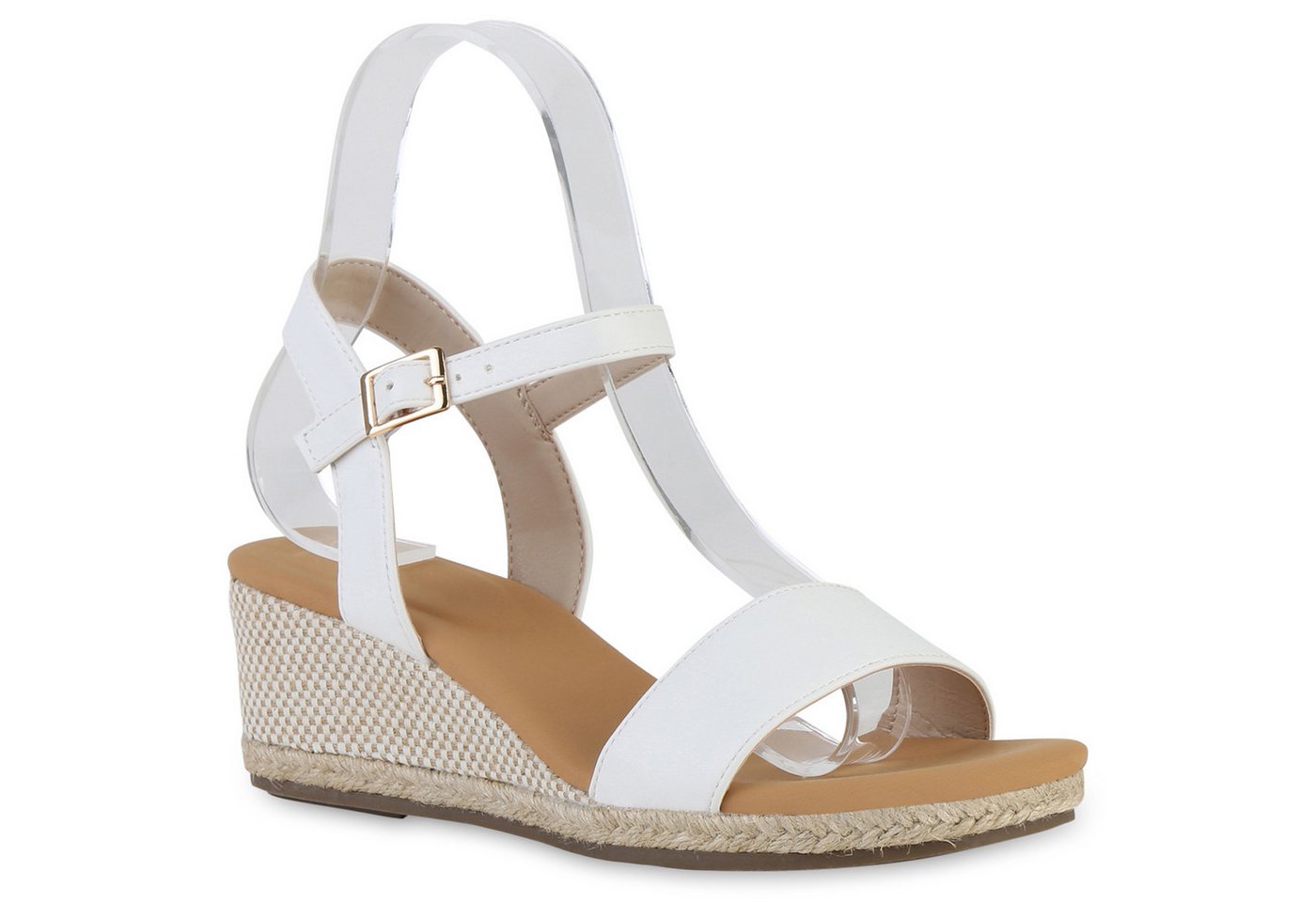 VAN HILL 841128 Keilsandalette Damen Keilsandaletten Sandaletten Bast Freizeit Sommer