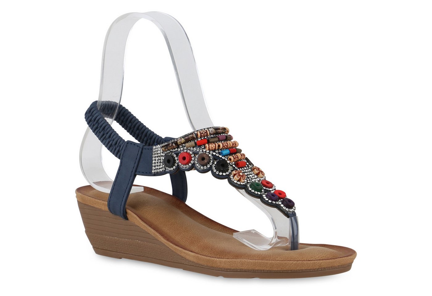VAN HILL 841293 Keilsandalette Damen Keilsandaletten Sandaletten Strass Zierperlen Sommer