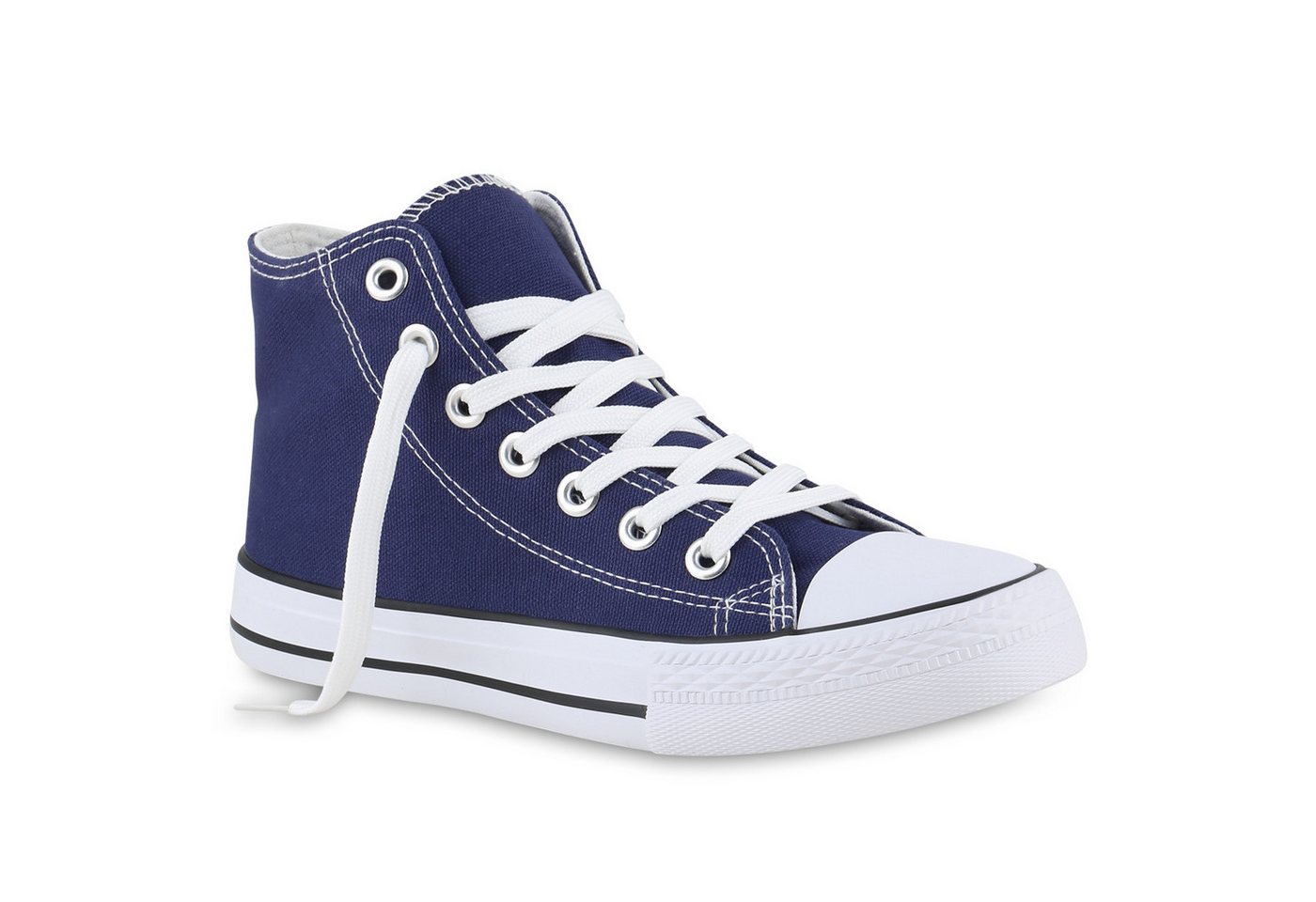 VAN HILL 841313 Sneaker Damen Sneaker High Schnürer Bequeme Basic Freizeit Stoff (blau)