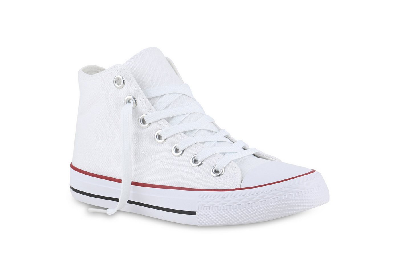 VAN HILL 841313 Sneaker Damen Sneaker High Schnürer Bequeme Basic Freizeit Stoff (bunt/rot)