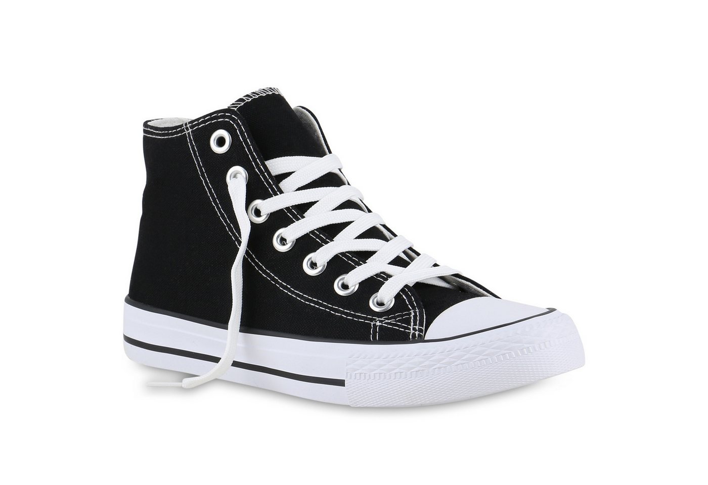 VAN HILL 841313 Sneaker Damen Sneaker High Schnürer Bequeme Basic Freizeit Stoff (bunt/schwarz)