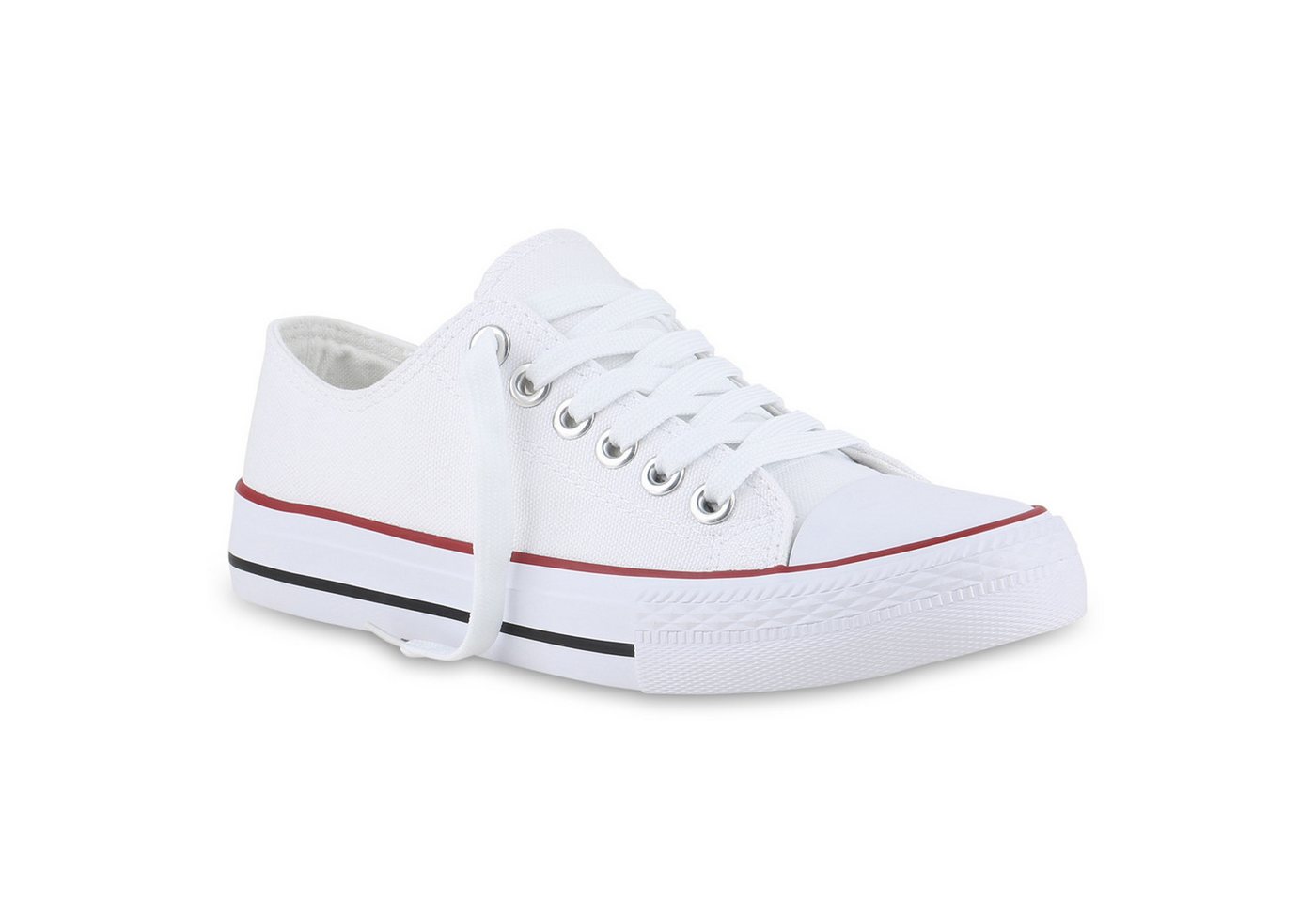 VAN HILL 841314 Sneaker Damen Sneaker Low Schnürer Bequeme Basic Stoff Freizeit (bunt/rot)