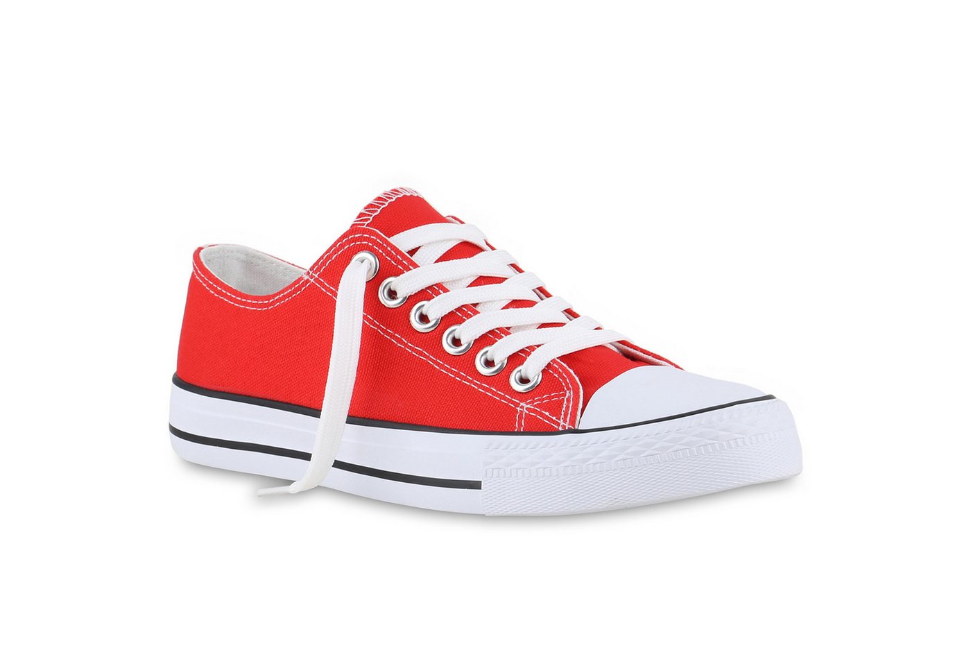 VAN HILL 841314 Sneaker Damen Sneaker Low Schnürer Bequeme Basic Stoff Freizeit (rot)