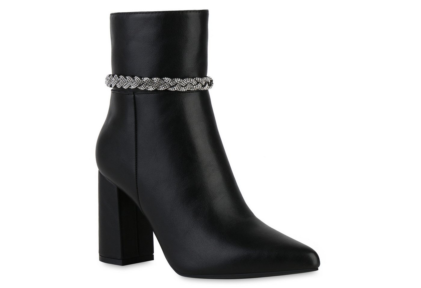 VAN HILL 841318 Stiefelette Damen Leicht Gefüttert Klassische Stiefeletten Spitze Strass Schuh