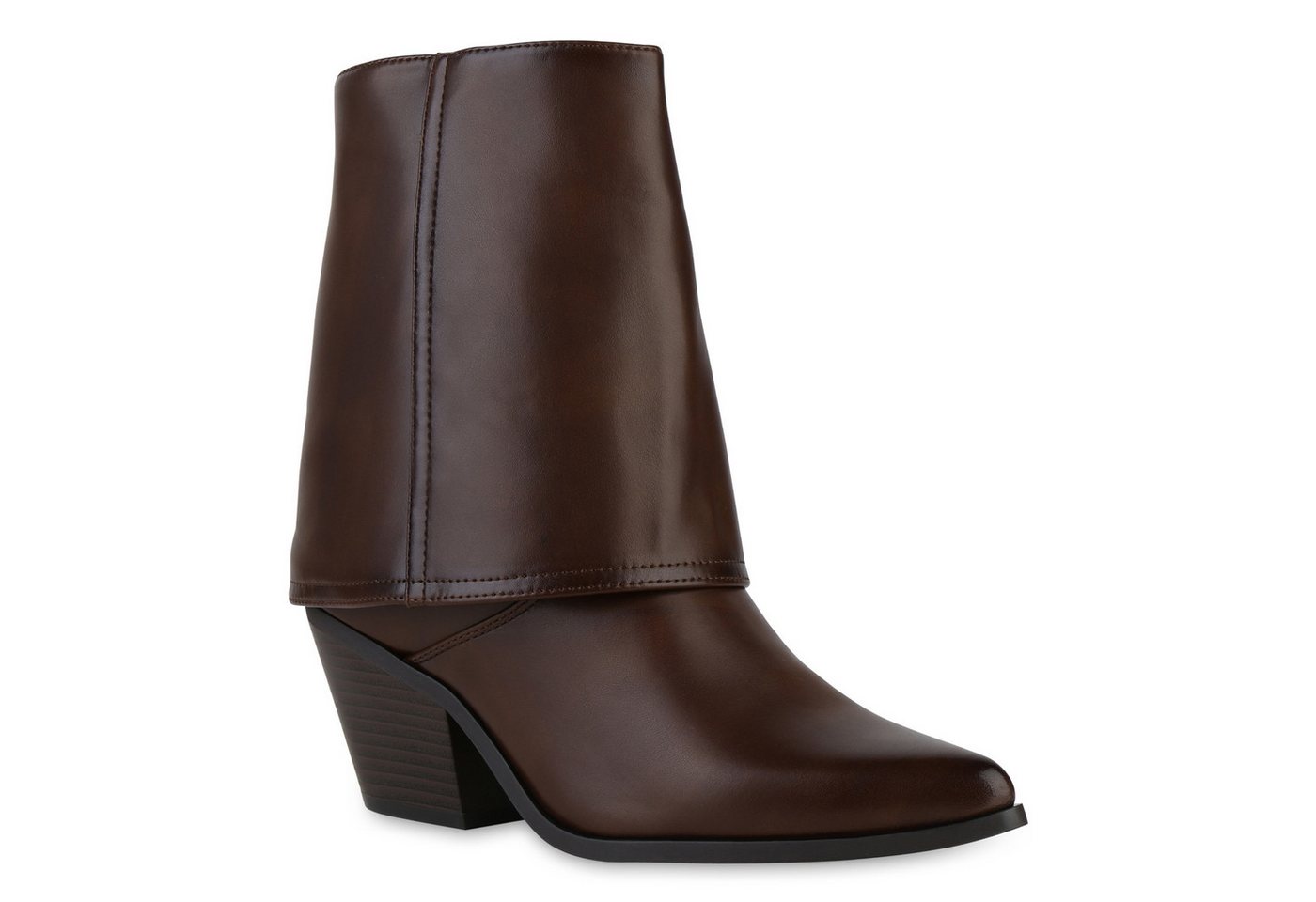 VAN HILL 841322 Cowboy Boots Damen Leicht Gefütterte Cowboy Boots Stiefeletten Spitze (braun)