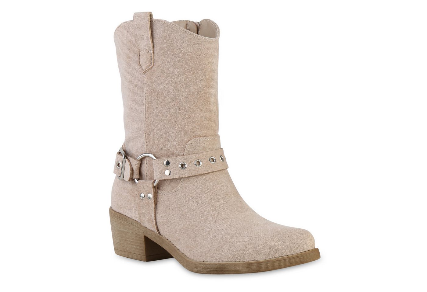 VAN HILL 841326 Cowboy Boots Damen Leicht Gefütterte Cowboy Boots Stiefeletten Schnallen