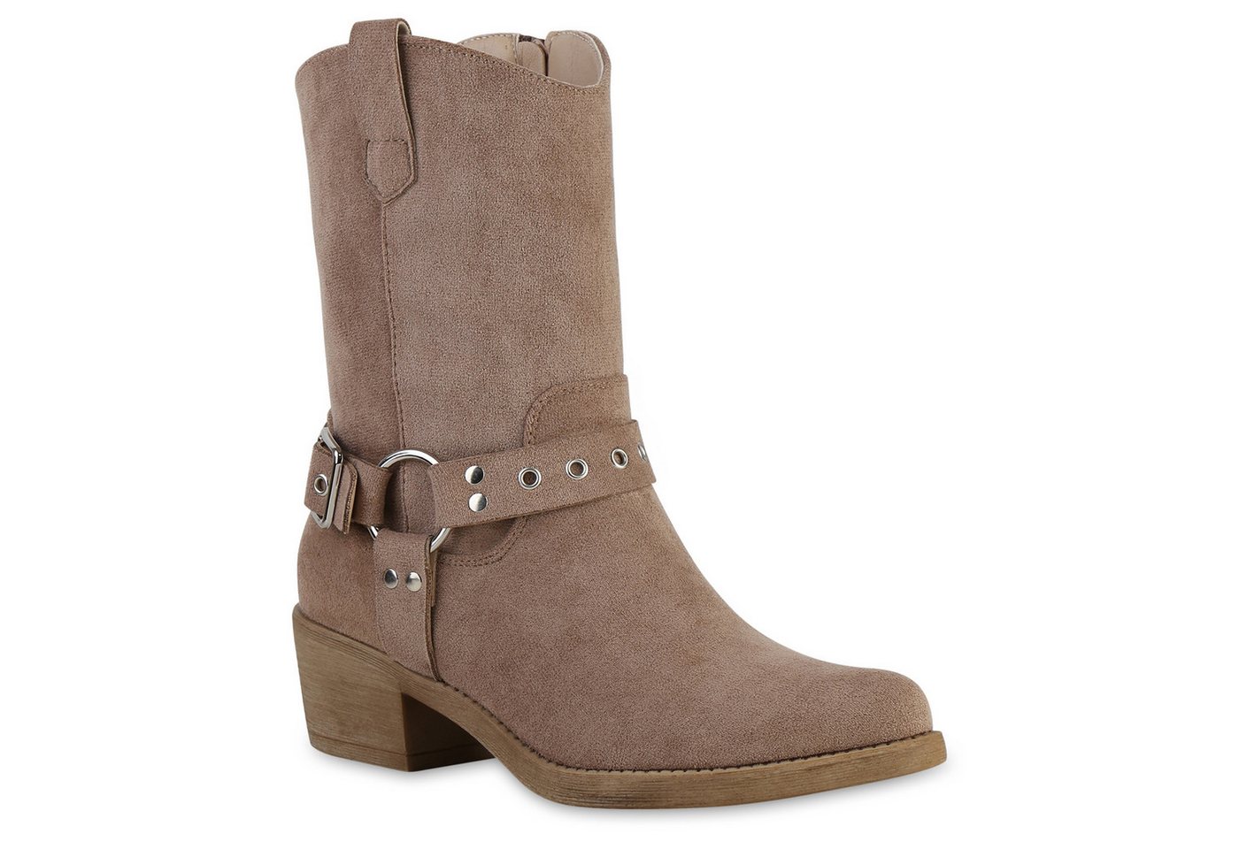 VAN HILL 841326 Cowboy Boots Damen Leicht Gefütterte Cowboy Boots Stiefeletten Schnallen