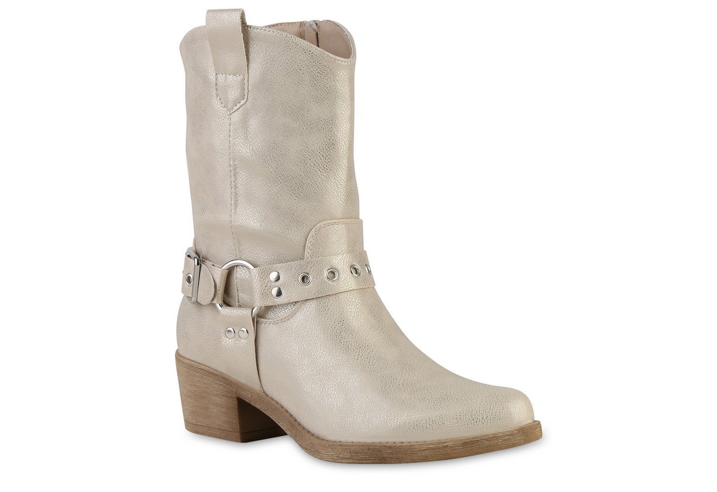 VAN HILL 841326 Cowboy Boots Damen Leicht Gefütterte Cowboy Boots Stiefeletten Schnallen