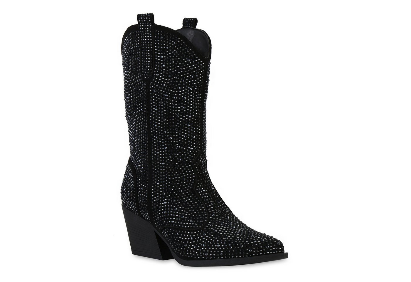 VAN HILL 841327 Cowboystiefel Damen Leicht Gefütterte Cowboystiefel Stiefel Spitze Strass