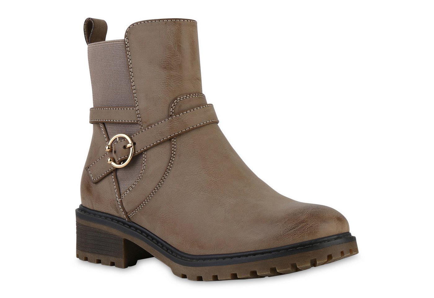 VAN HILL 841336 Bikerboots Damen Leicht Gefütterte Biker Boots Stiefeletten Schnallen