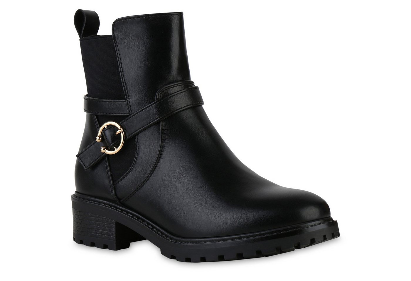 VAN HILL 841336 Bikerboots Damen Leicht Gefütterte Biker Boots Stiefeletten Schnallen