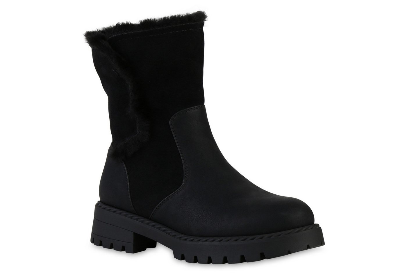 VAN HILL 841338 Stiefelette Damen Gefütterte Klassische Stiefeletten Kunstfell Plateau-