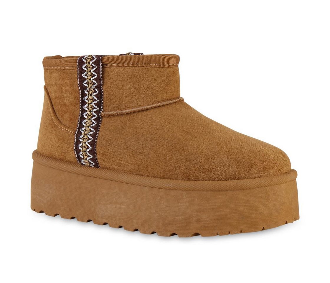 VAN HILL 841343 Winterstiefelette Damen Warm Gefütterte Winter Boots Bequeme Stickereien (braun)