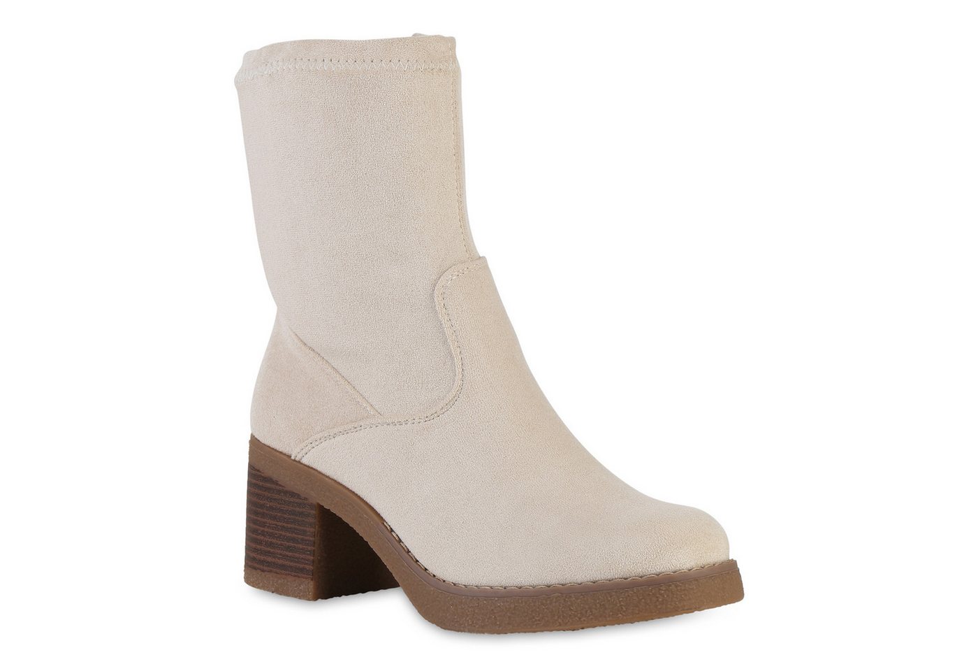 VAN HILL 841347 Stiefelette Damen Klassische Stiefeletten Holzoptikabsatz Herbst