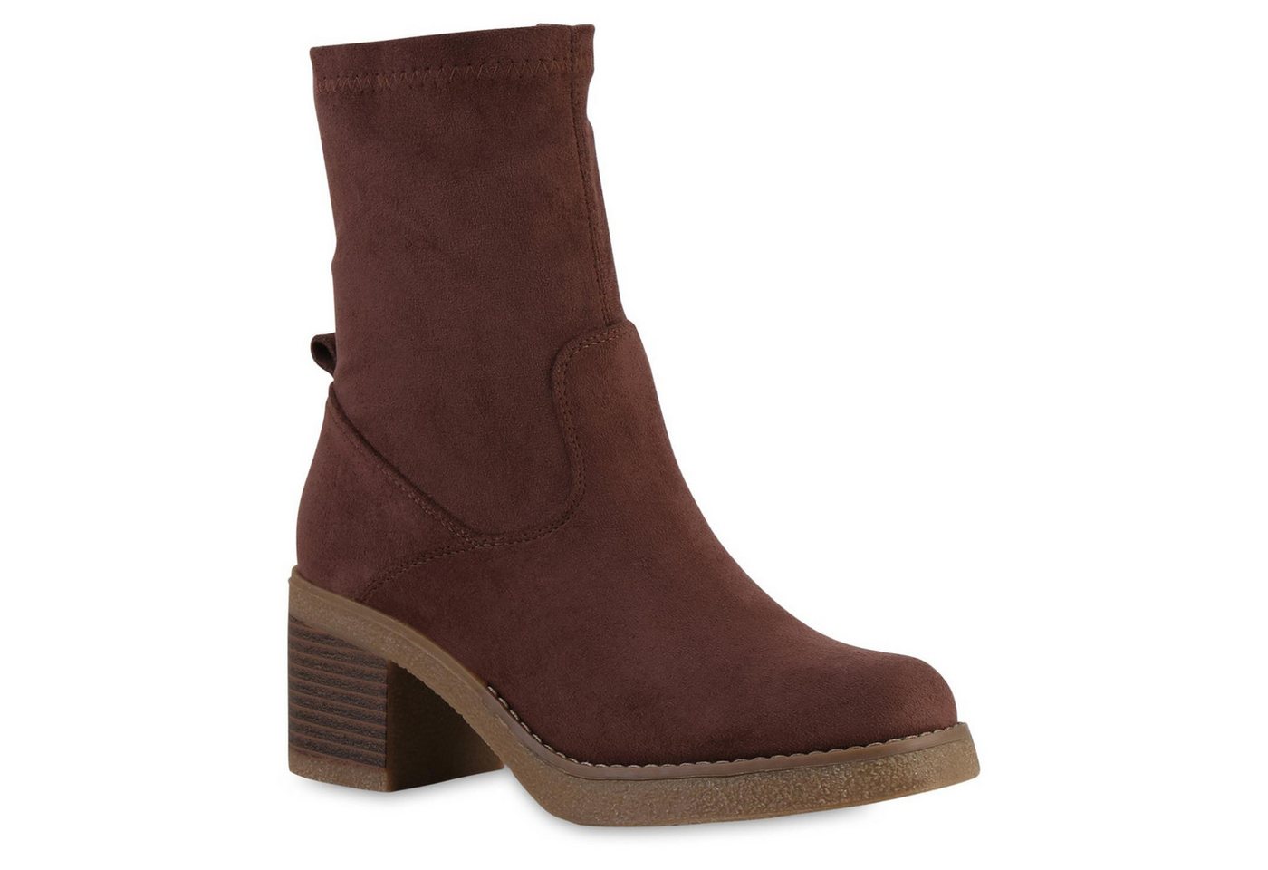 VAN HILL 841347 Stiefelette Damen Klassische Stiefeletten Holzoptikabsatz Herbst