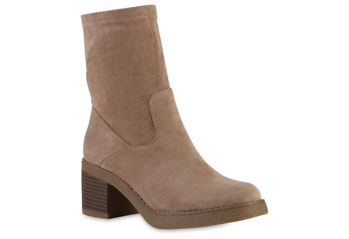 VAN HILL 841347 Stiefelette Damen Klassische Stiefeletten Holzoptikabsatz Herbst