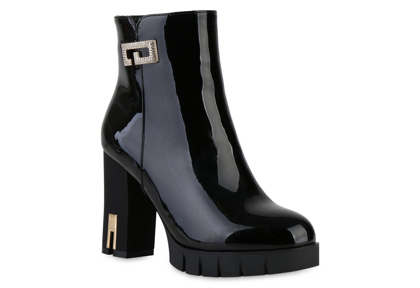 VAN HILL 841357 Stiefelette Damen Leicht Gefüttert Klassische Stiefeletten Profil-Sohle (schwarz)