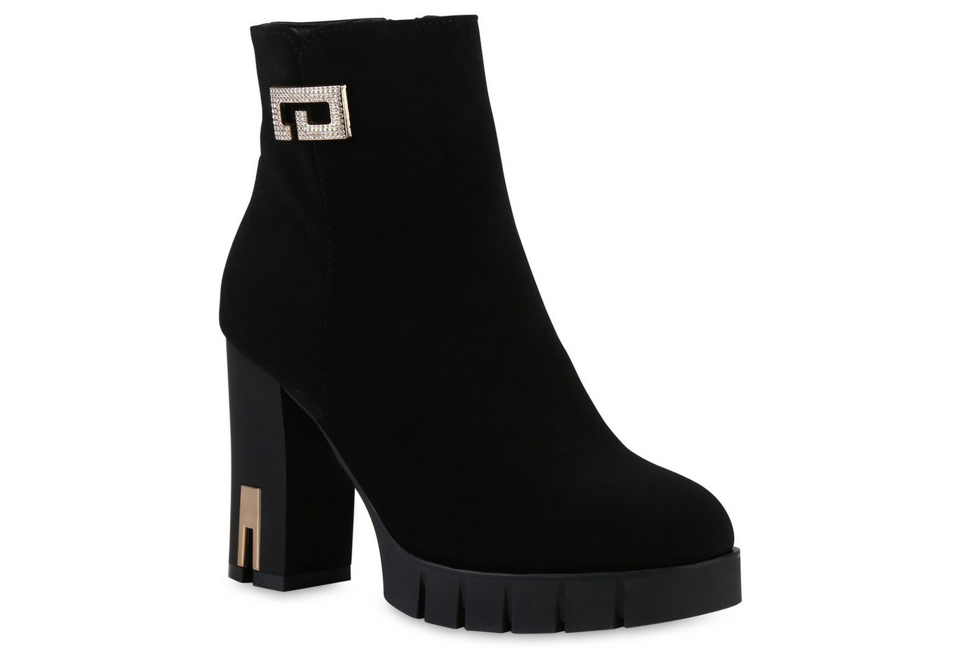 VAN HILL 841357 Stiefelette Damen Leicht Gefüttert Klassische Stiefeletten Profil-Sohle (schwarz)