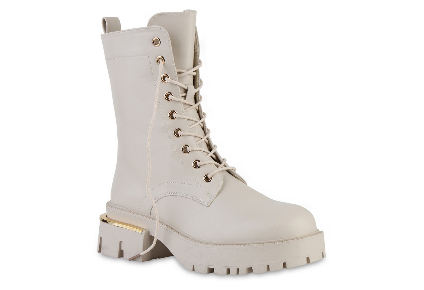 VAN HILL 841361 Plateaustiefelette Damen Plateau Boots Stiefel Profil-Sohle Schnürstiefelette