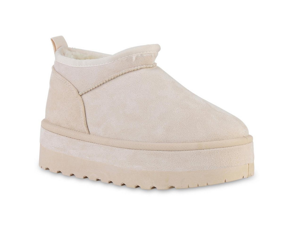 VAN HILL 841362 Winterstiefelette Damen Warm Gefüttert Winter Boots Stiefeletten Profil-Sohle (beige)