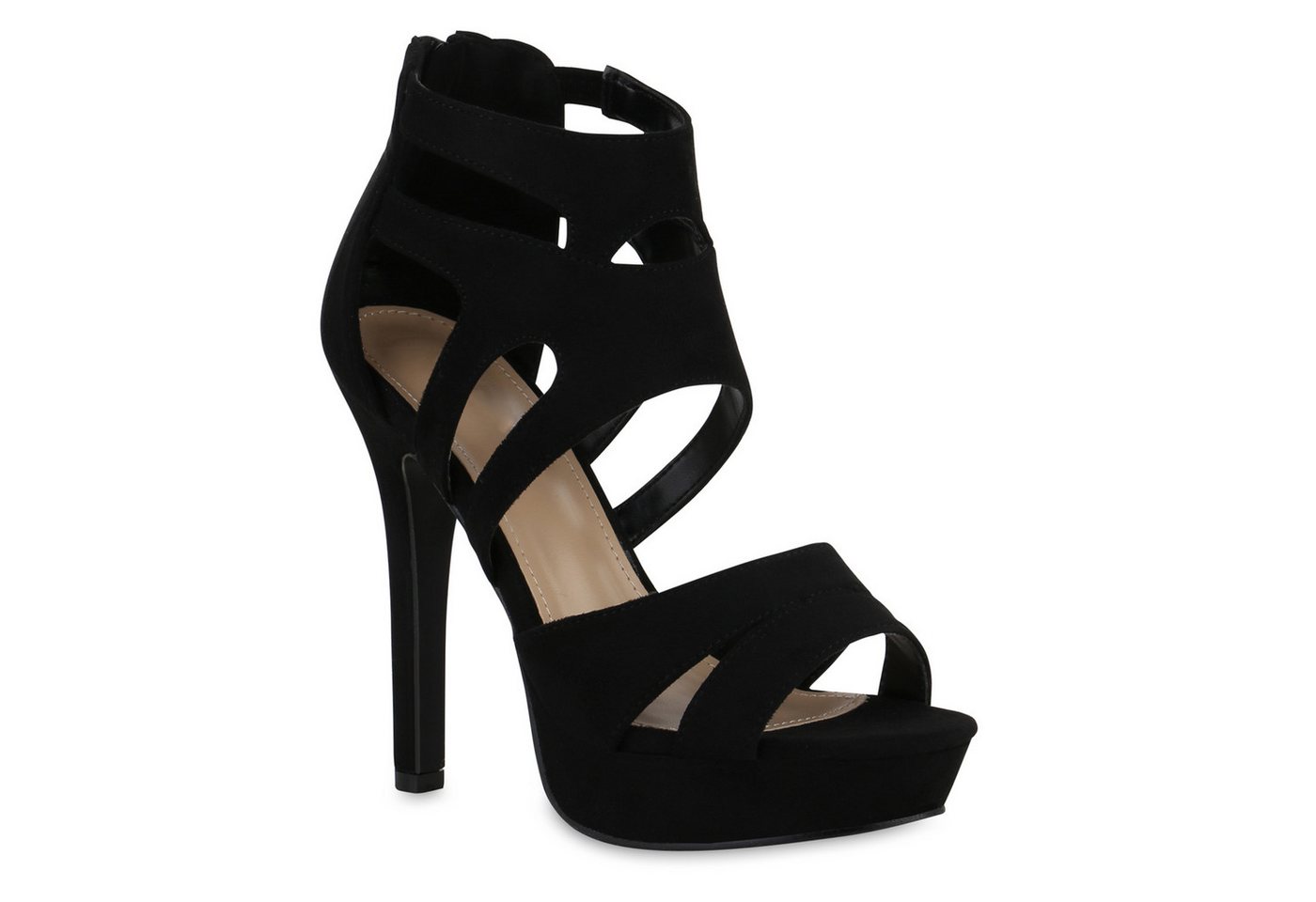 VAN HILL 841366 High-Heel-Sandalette Damen High Heels Sandalette Stiletto Cut-outs Party Plateau-