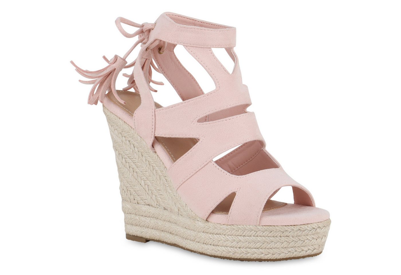 VAN HILL 841372 Keilsandalette Damen Keilsandaletten Sandaletten Bast Quasten Cut-Outs