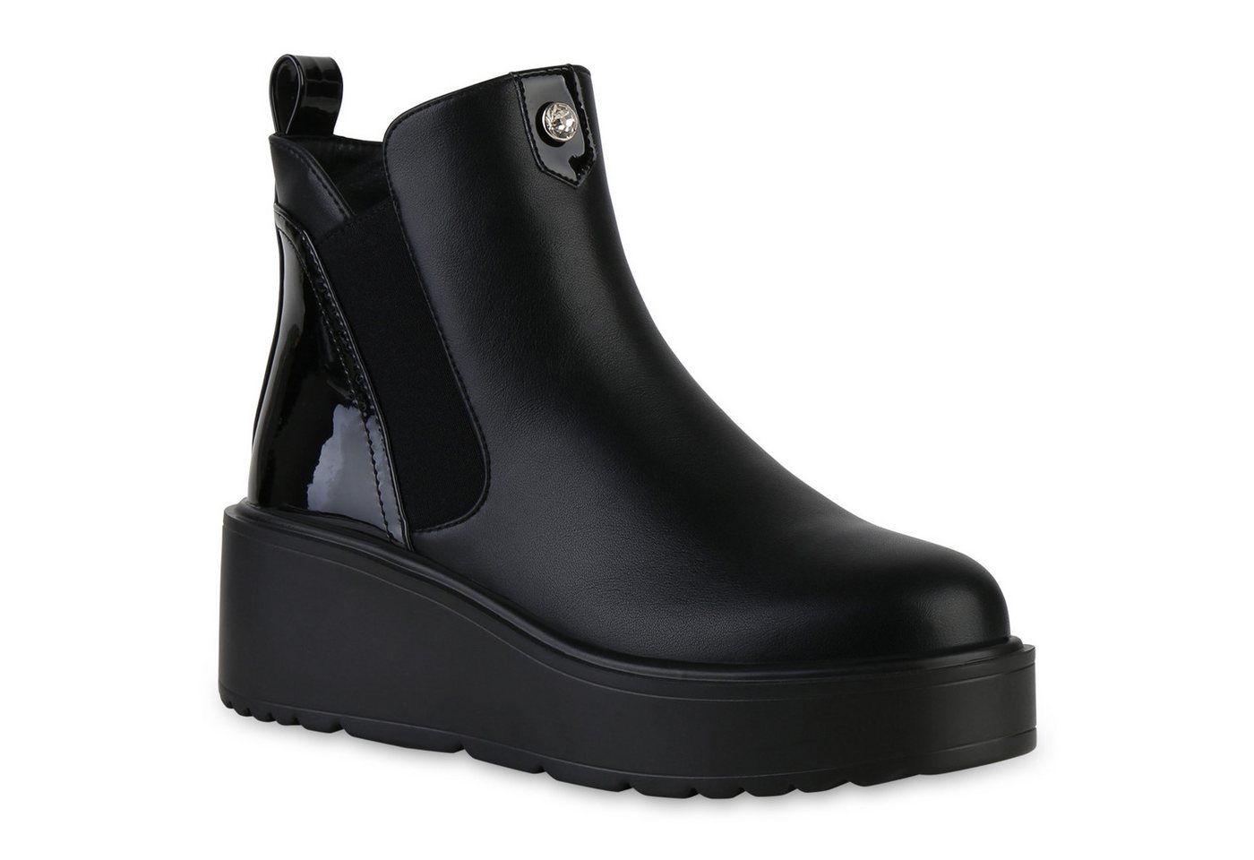 VAN HILL 841384 Keilstiefelette Damen Leicht Gefütterte Keilstiefeletten Stiefeletten Lack