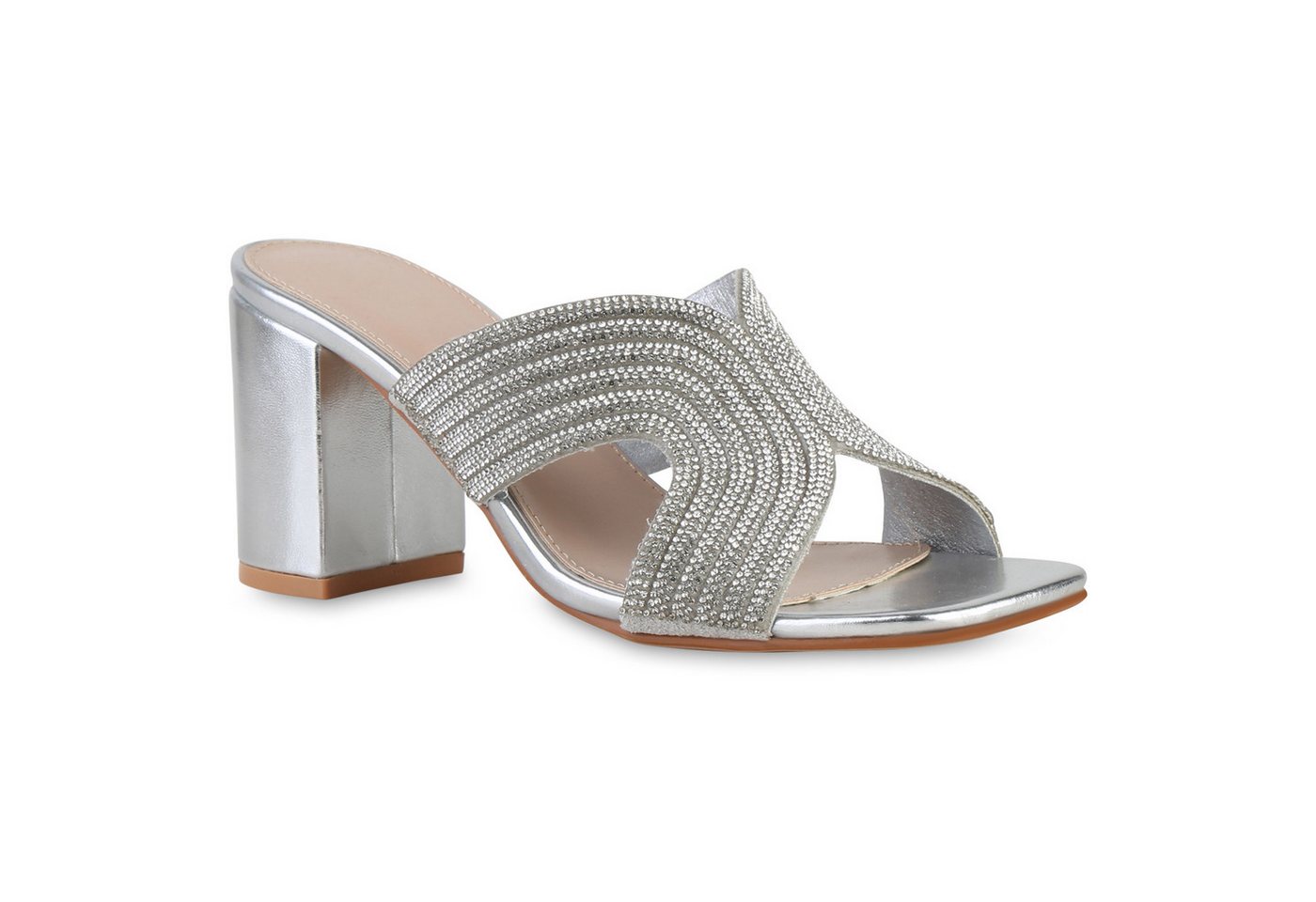 VAN HILL 841386 Sandalette Damen Pantoletten Sandaletten Elegant Strass Party Cut-Outs