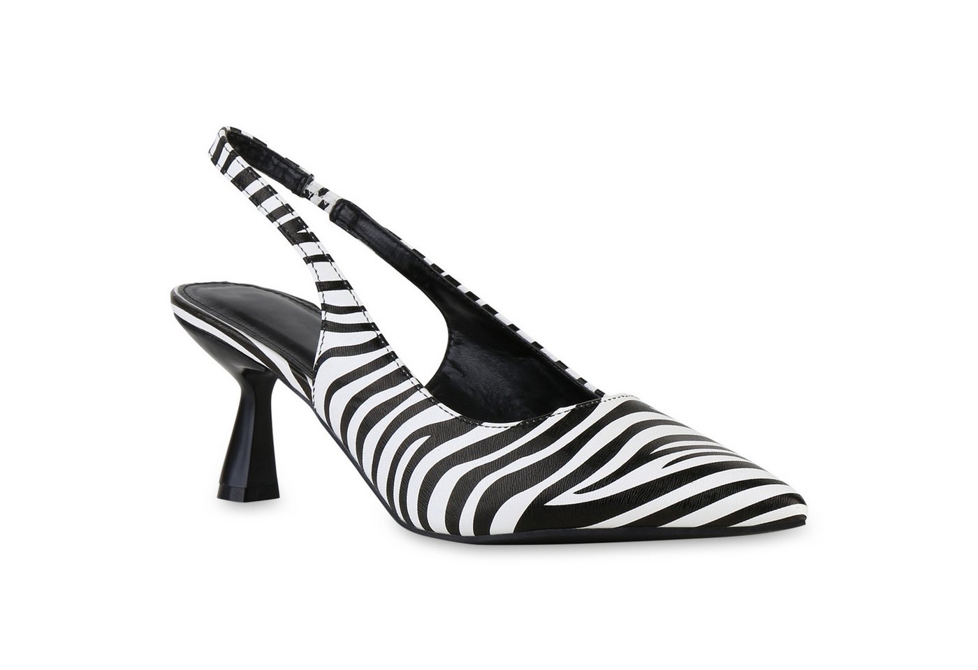 VAN HILL 841396 Slingpumps Damen Slingpumps Pumps Klassische Basic Spitze Absatz- (bunt/schwarz)