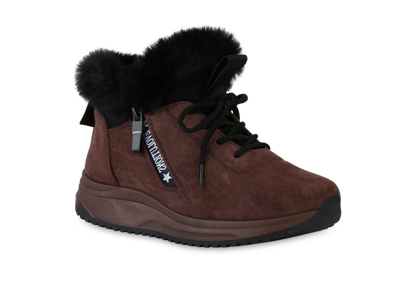 VAN HILL 841397 Sneaker Damen Warm Gefütterte Sneaker Low Bequeme Kunstfell Zipper