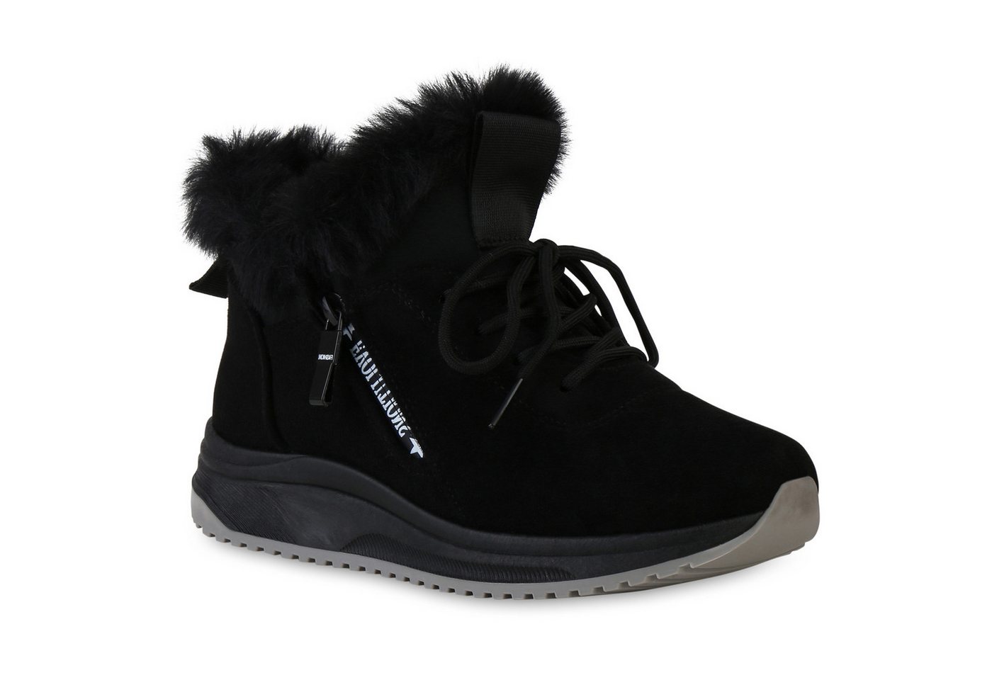 VAN HILL 841397 Sneaker Damen Warm Gefütterte Sneaker Low Bequeme Kunstfell Zipper