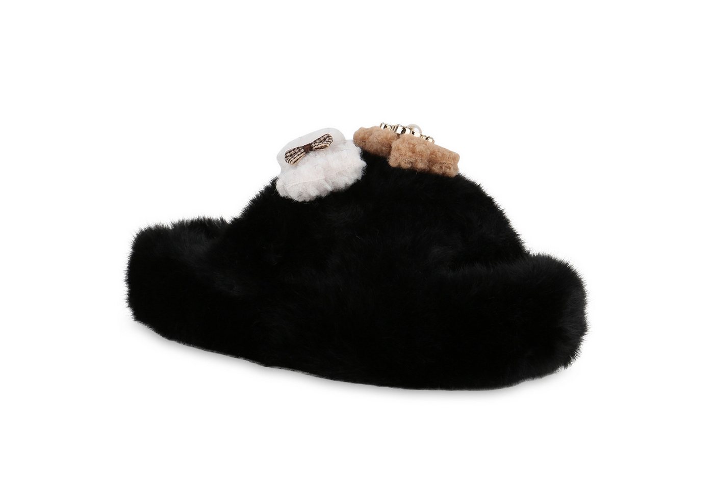 VAN HILL 841417 Pantolette Damen Pantoletten Sandalen Bequeme Hausschuhe Kunstfell