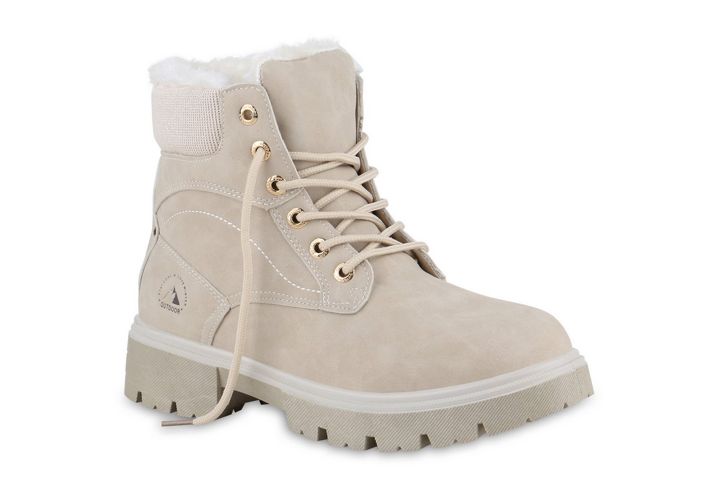 VAN HILL 841423 Stiefelette Damen Warm Gefütterte Worker Boots Stiefeletten Bequeme