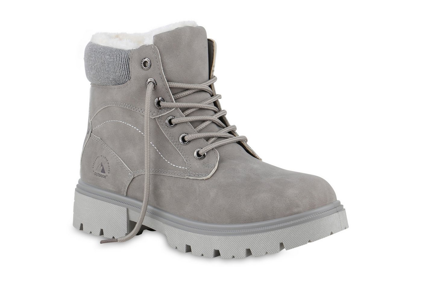 VAN HILL 841423 Stiefelette Damen Warm Gefütterte Worker Boots Stiefeletten Bequeme